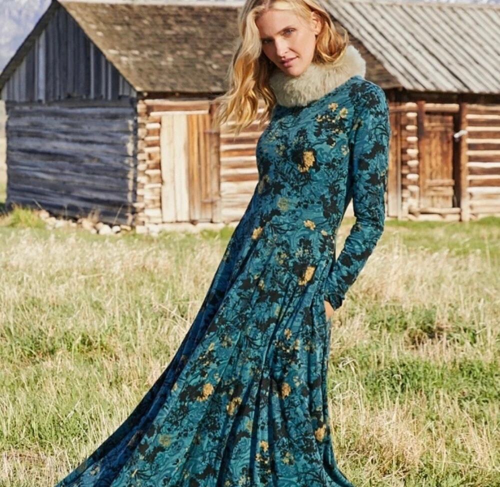 Peruvian Connection Night Bloom Maxi Dress Sz. XS